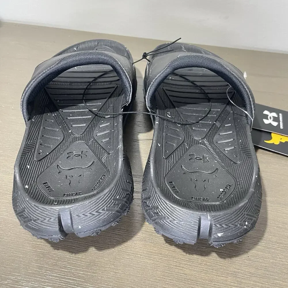 Under Armour Mens Size 7 Slides NEW Project Rock 3 Black Womens 8.5 UA